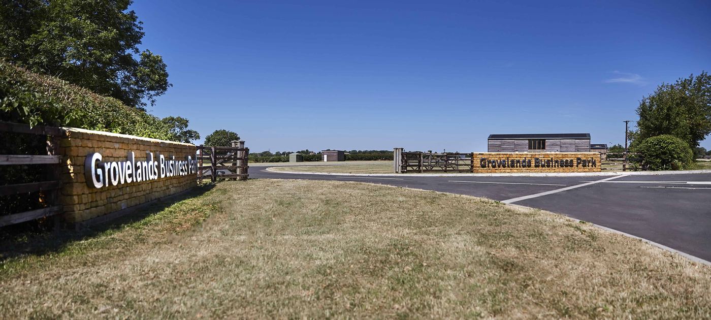 Entrance drive into Grovelands Business Park