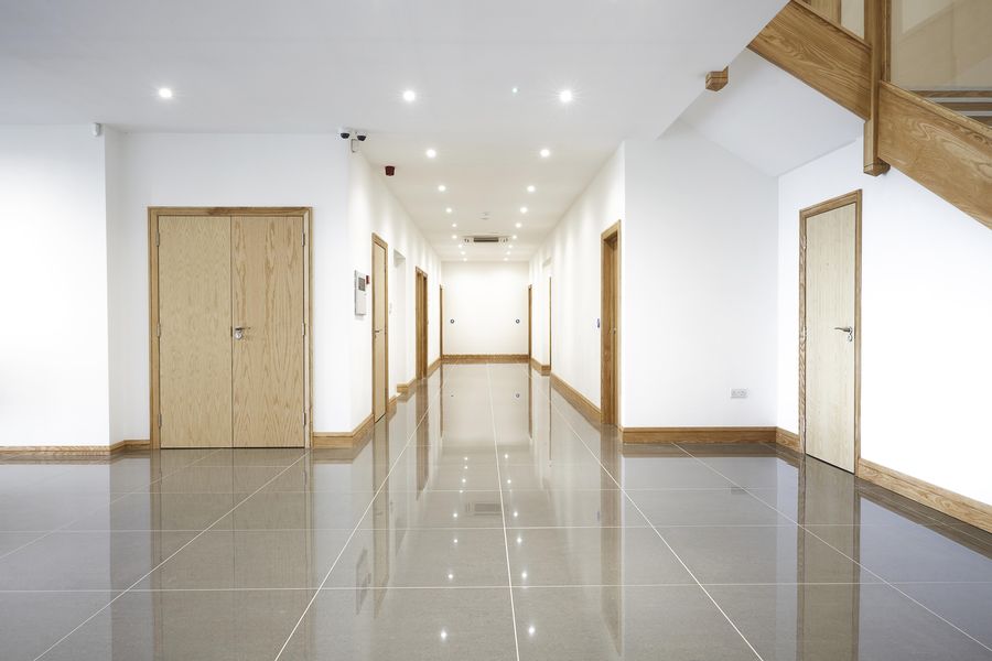 Corridor between office suites at Grovelands Business Park, East Haddon