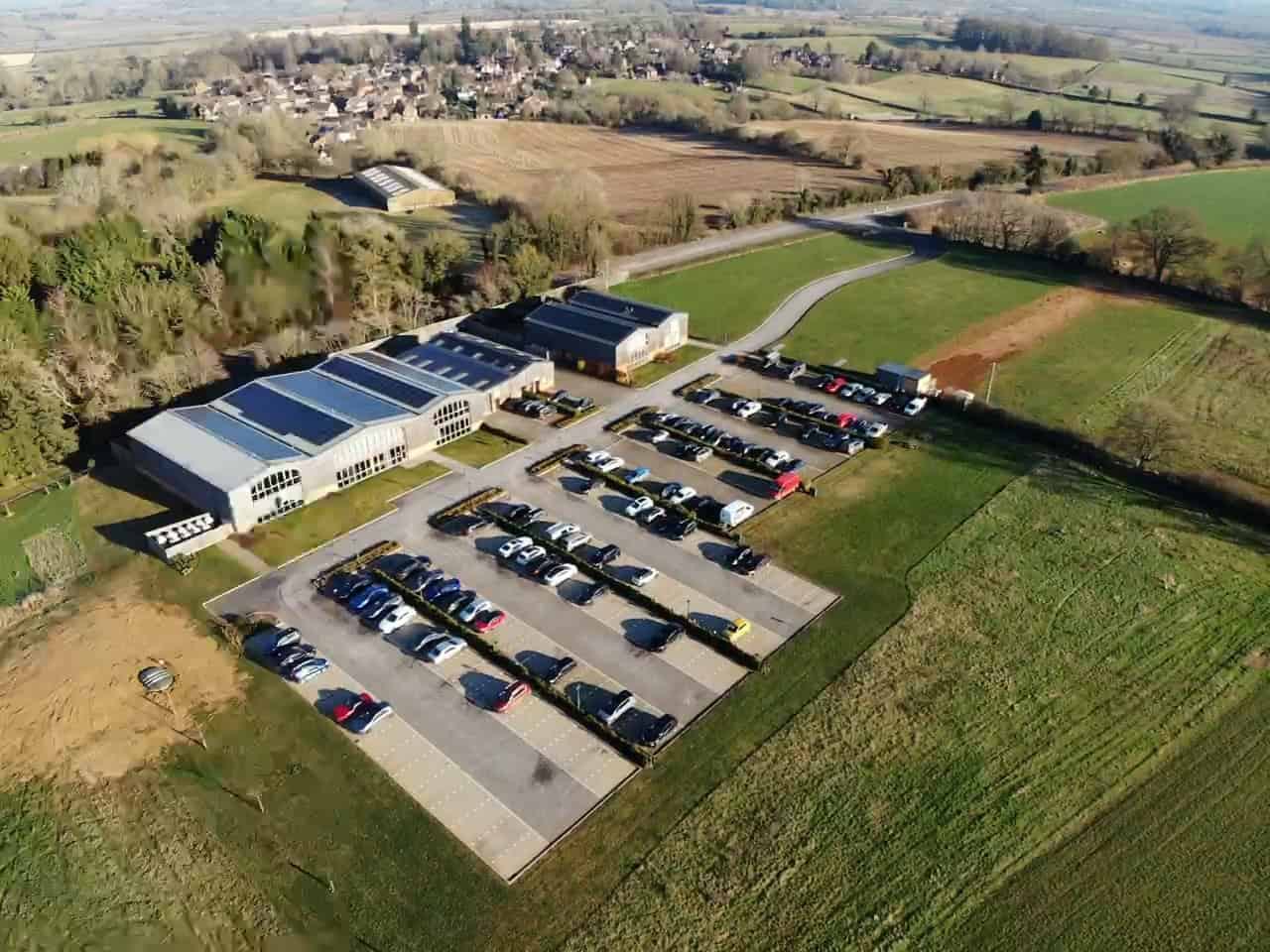 Aerial view of Grovelands Business Park office blocks and car park today
